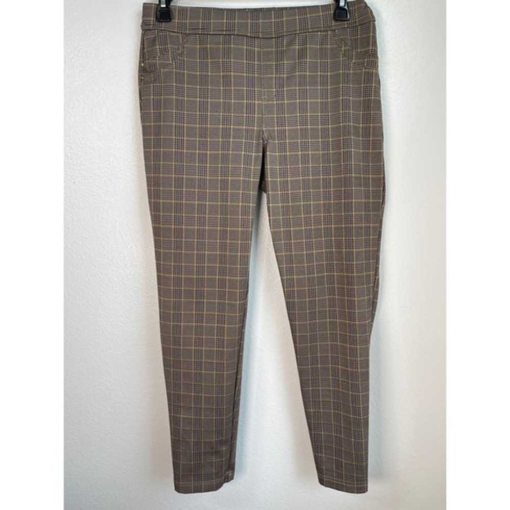 SOHO Apparel Brown Yellow Glen Plaid Pull On Skinny Pants Womens Size Large - Picture 4 of 11